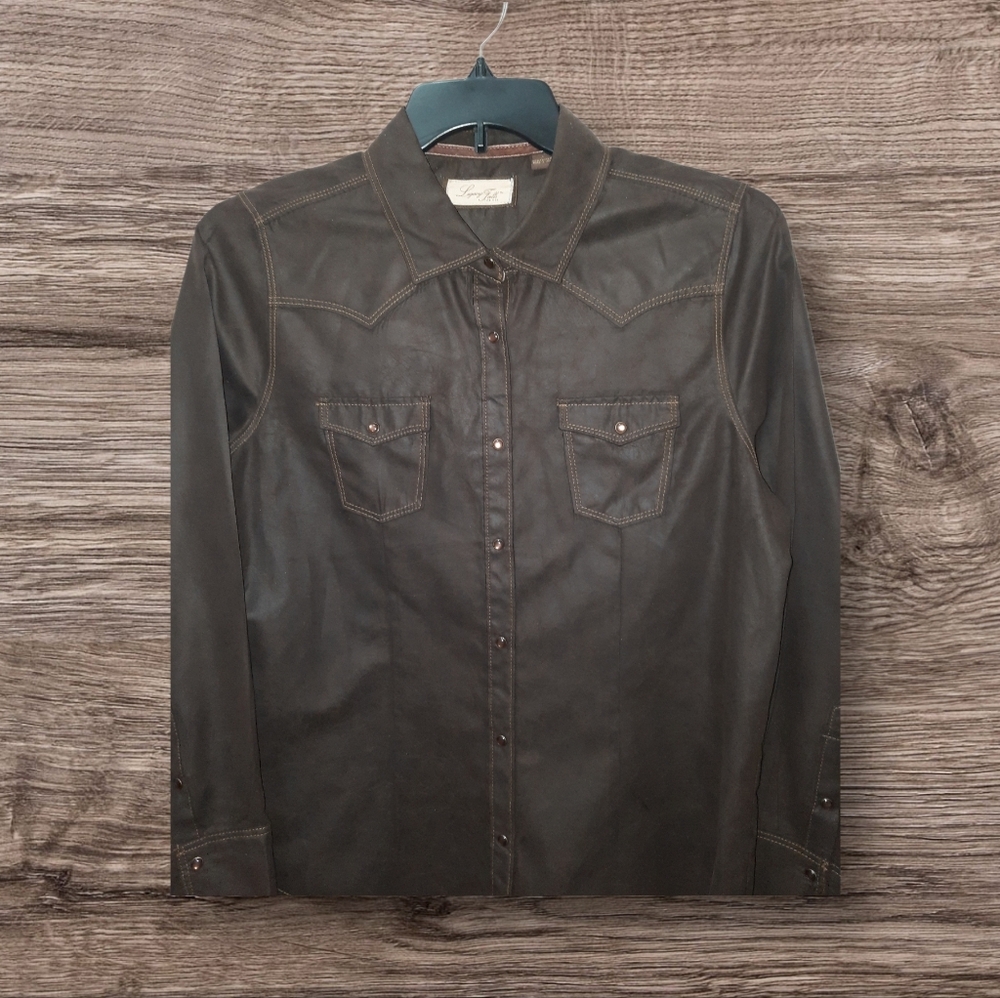 Legacy Falls For Women Large Brown Western Faux Suede Shirt Large